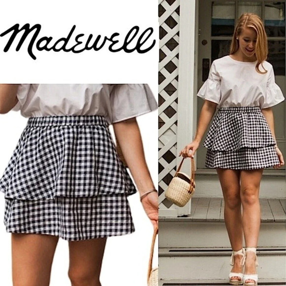 NEW, Madewell, Gingham Tier Mini Skirt - Picture 1 of 5